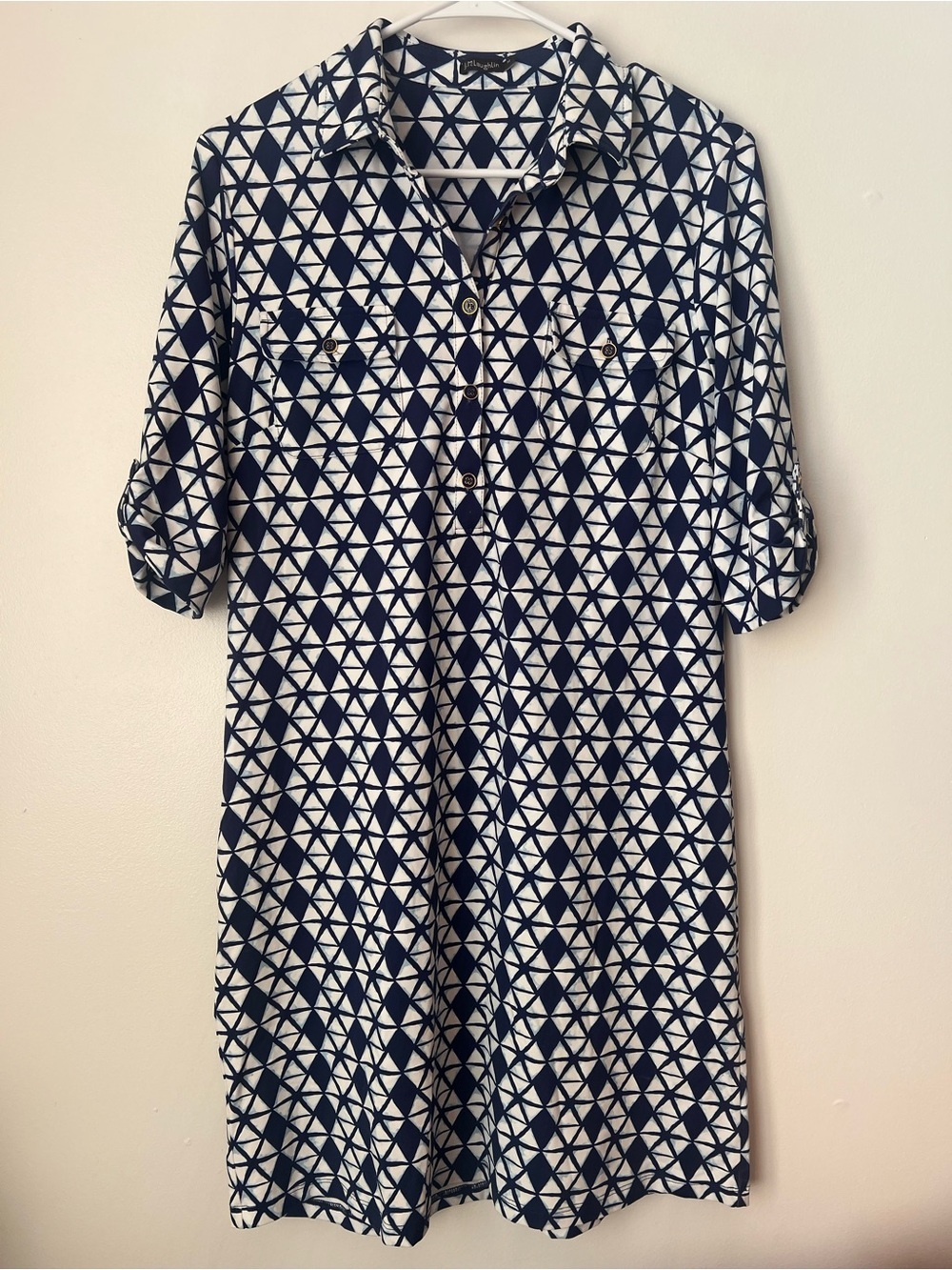 J. McLaughlin Lawrence Shift Dress Blue White Geometric Print M